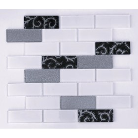 Resim MozaiKristaL Mutfak Tezgah Arası ve Iç Mekanlarda Tüm Yüzeyler Için 36x98x4mm Beyaz-Siyah-Gümüş 30x30 cm Fileli Kristal Mozaik ( 1m2 fiyatıdır) 