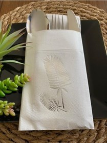 Resim Gümüş Beyaz Cepli Palmiye Peçete 12 Adet 40x40 