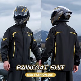 Resim Beimei Erkek Yağmurluk Takımı, Su Geçirmez Motosiklet Sürme Ekipmanları ile Pantolon, Nefes Alabilen Yüksek Performanslı Dayanıklı Yağmurluk Siyah ve Sarı B049 Normal Kesim 