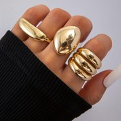 Resim 3'lü Set Moda Kişilik Metal Tarzı Sıvı Düzensiz Su Damlası Geniş Spiral Yüzük Kadınlar için Prom Parti Toplanma Hediyesi, Bilezik Seti 