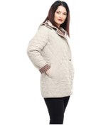 Resim Kadın Ekose Baharlık Kapitone Mont Açık Bej Büyük Beden Çok Renkli 