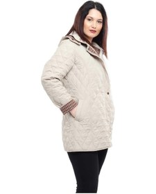 Resim Kadın Ekose Baharlık Kapitone Mont Açık Bej Büyük Beden Çok Renkli 