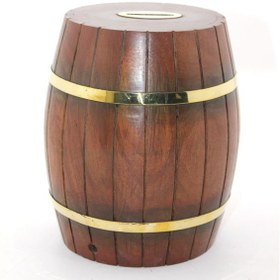 Resim Pirinç Ahşap Fıçı Kumbara 18 Cm 