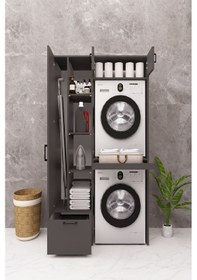 Resim Mdf Çamaşır Makinesi Ve Kurutma Makinesi Dolabı Ütü Masalı Antrasit 