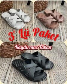 Resim Behtah Kundura Erkek 3'lü Paket Kaymaz Taban Esnek Airblow Banyo Balkon Plaj Havuz Terlik 