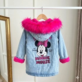 Resim Burçak Butik Kız Çocuk Kapüşonlu Içi Peluş Kürklü Kot Mont Kaban - Kışlık 
