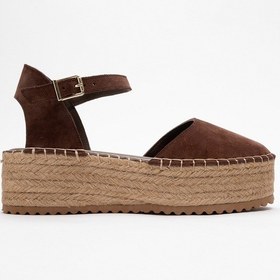 Resim Luvishoes Viba Kahve Süet Hakiki Deri Kadın Hasır Dolgu Taban Sandalet Kahverengi 