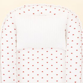 Resim Babynest ve Yastık - Çift Taraflı - Beyaz Örgü - Kırmızı Kalp 