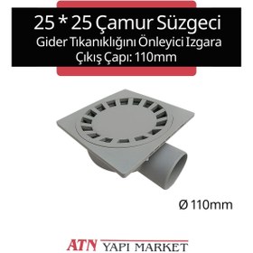Resim LÜXPAR 25x25 Çamur Sifonu Ø110 Yan Çıkışlı - Koku Önleyici - Gider Tıkanıklığını Önleyici Yer Izgarası 