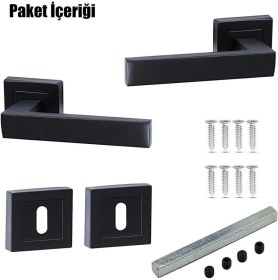 Resim Siyah Kare Rozetli Oda Kapı Kolu (1 Takım= 2 Adet Arkalı/önlü) 