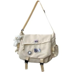 Resim Xindoker Retro Tarzı Postacı Çantası - Büyük Kapasiteli Omuz Çantası, Yumuşak Nylon, Fermuarlı, Moda Aksesuarı Beyaz 