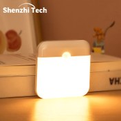 Resim Shenzhi Tech LED Hareket Sensörü Gece Lambası, USB-C Şarj Edilebilir Duvar Lambası, 3 Işık Modu, Enerji Verimli İç Mekan LED Dolap Lambası, Basma Düğmesi Kontrolü, Parlatılmış Yüzey, Yatak Odası, Mutfak, Merdivenler, Garaj için - 500mAh Lityum Polimer Batarya 