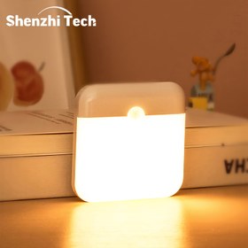 Resim Shenzhi Tech LED Hareket Sensörü Gece Lambası, USB-C Şarj Edilebilir Duvar Lambası, 3 Işık Modu, Enerji Verimli İç Mekan LED Dolap Lambası, Basma Düğmesi Kontrolü, Parlatılmış Yüzey, Yatak Odası, Mutfak, Merdivenler, Garaj için - 500mAh Lityum Polimer Batarya 