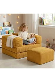 Resim foamly Premium Koyu Gri Fitilli Kadife Modüler Çocuk Koltuğu ve Puf Seti - Bebek Dinlenme Koltuğu 