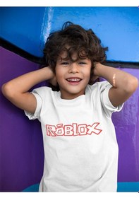 Resim Sevbano Unisex Roblox Baskılı Oyun Çocuk Tişört 1-12 Yaş Beyaz 
