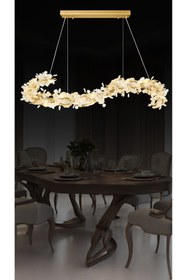 Resim RONİSU AYDINLATMA Edera Yemek Masası Avize Camlı Renkli Yaprak Modern Yemek Masası Avize 