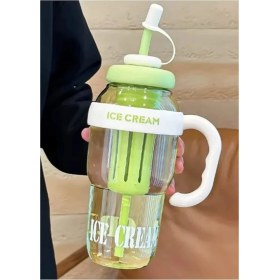 Resim Btm Home Ice Cream Tasarımlı Pipetli Suluk – 1.3 Litre Büyük Hacimli, Yeşil Matara, Sızdırmaz Kapak 