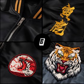 Resim Kaplan Nakışlı Mevsimlik Siyah Beyzbol Ceket - M 