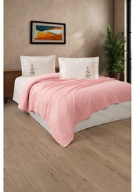 Resim Tek Kişilik 3 Parça Nakışlı Waffle Dokuma Pike Takımı-hediyelik Petekli Pike Legacy-pudra Pudra Pudra 