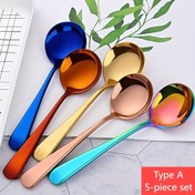 Resim 5 adet renkli paslanmaz çelik kaşık seti, 16 cm/6.29 inç, küçük çay kaşıkları, buzlu çay kaşıkları, karıştırma kaşıkları, pilav kaşıkları, tatlı kaşıkları, parti yemek kaşıkları, yaratıcı hediye, bulaşık makinesinde kullanılabilecek 