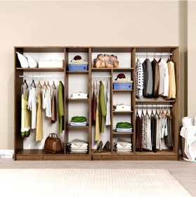 Resim Kardelen Serisi Atlantik Çam 7 Kapaklı 10 Raflı 260 Cm Elbise Dolabı - Gardırop Seti Atlantik Çam 