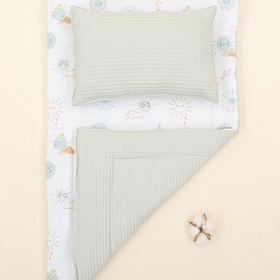 Resim Alt Açma Matı ve Yastık - Çift Taraflı - Açık Yeşil Petek - Su Yeşili Güneş 