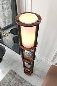 Resim ESTANTES Yuvarlak Lambader – Ceviz Renkli Şık Gövdesiyle Dekoratif Aydınlatma Ürünü, Modern ve Minimal Tasarım, E27 Duy Uyumlu, LED ile Kullanıma Uygun, Kolay Kurulumlu Lambader 