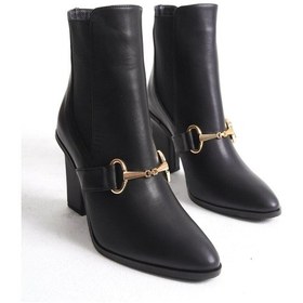 Resim Mubiano Hakiki Deri Collection Kadın Metal Tokalı Lastik Detaylı Topuklu Kısa Bot Siyah - Mcalm2262 - S Siyah 