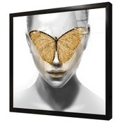 Resim Sarı Kelebek Ve Kadın Çerçeveli Cam Tablo-171957 