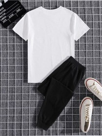 Resim Tokyo Beyaz T-shirt Siyah Eşofman Altı Jogger - Baskılı Alt Üst Eşofman Takım Oversize Bisiklet Yak Beyaz Siyah 