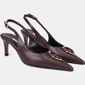 Resim Desa Kadın Acı Kahve Renkli Taşlı Slingback Deri Stiletto 
