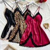 Resim Sevgililer Günü için Kadınlar İçin 3 Parça Set Seksi Dantel V-Yaka Kayma Gecelikler - Rahat, Görünmez Baskılı Uyku Elbiseleri, Makinede Yıkanabilir 