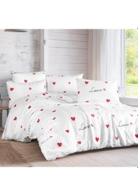 Resim Tek Kişilik Nevresim Takımı 160x220cm 2 Yastık Kılıfı Lastikli Çarşaflı 100x200+30 Beyaz - Kırmızı 