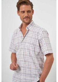 Resim Morven Erkek Kahve Keten Kısa Kollu Gömlek Kahverengi 