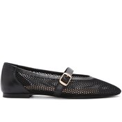 Resim Women's Black Buckle Leather Ballerinas Derimod