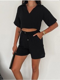 Resim Hgfashion Crop Şort Takım Siyah Renk Siyah 