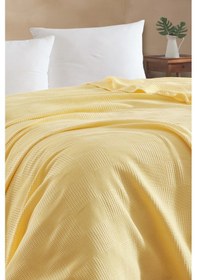 Resim Tek Kişilik %100 Pamuk Pike Örtü 160x230 Cm Karo Desenli Sarı Weave Serisi Sarı 