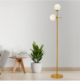 Resim Günay 2li Gold Beyaz Camlı Modern Dekoratif Tasarım Oturma Odası-Salon Lambader 