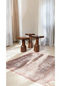 Resim Wood Ahşap 3 Lü Set Ürgüp Mantar Yan Sehpa Konik Model / Kestane Renk / Zigon Sehpa Vernikli Kahverengi 