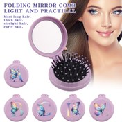 Resim Renkli Kelebek Tasarimli Taşınabilir Plastik Katlanabilir Ayna, Mor Hava Yastığı Naylon Diş Fırçası, Sevimli Tümleşik Mini Makyaj Aynası ve Tarak Özellikli, Tek Birim Olarak Satılır. 