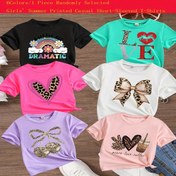 Resim 6 Renk / 1 Adet Rastgele Seçilen Kızlar Yaz Baskılı Rahat Kısa Kollu T-Shirt'ler, Örgü 