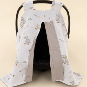 Resim Puset Örtüsü - Çift Taraflı - Gri Muslin - Ördekler 