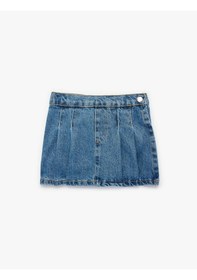 Resim Koton Pamuklu Rahat Kesim Pile Detaylı Denim Şort Etek Orta İndigo 6smg70003ad İndigo 