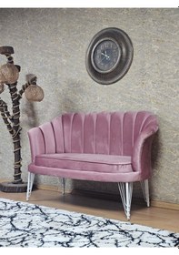 Resim Zafir İkili İstiridye Beyaz Boyalı Telli Ayak Çay Seti Koltuk Tekli Berjer , İkili Berjer Koltuk Pembe 