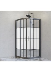 Resim Durul Duşakabin Oval Siyah Çizgi Ortası Buzlu 5mm Yükseklik 190 Cm Siyah 