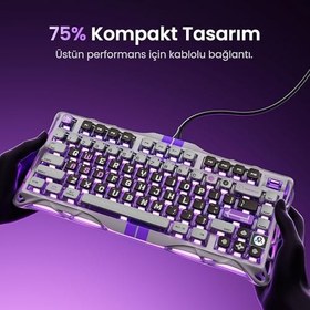 Resim GravaStar Mercury V75 HE Hall Effect Manyetik Switch Gaming Klavye, Hot-Swappable, Rapid Trigger, 8000Hz, 0.125ms Ultra Düşük Gecikme, Kablolu, RGB Işıklı, İngilizce Q, Mecha Gray 