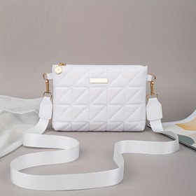 Resim Kadınlar İçin Moda Ekose Çapraz Vücut Çantası - Dayanıklı PU Malzeme ile Polyester Astar, Çıkarılabilir Askı, Fermuarlı Kapatma, Çok Fonksiyonlu Seyahat Çantası, Haki/Beyaz/Siyah, Modern Aksesuar, Günlük Kullanım için Yüksek Kaliteli Dikişli El Çantası, Kompakt Taşıma Çantası 