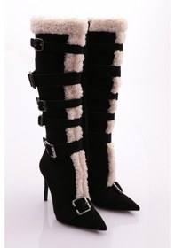 Resim Dgn 1121 Kadin Kemerli Topuklu Çizme 1121-2125-R1680 Siyah 