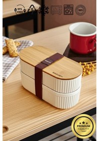 Resim Bambu Kahvaltılık Saklama Kabı İki Bölmeli Büyük Lunch Box Çok Renkli 