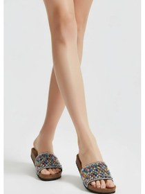 Resim 2232-pien Anatomik Mantar Tabanlı Boncuklu Kadın Terlik Siyah 